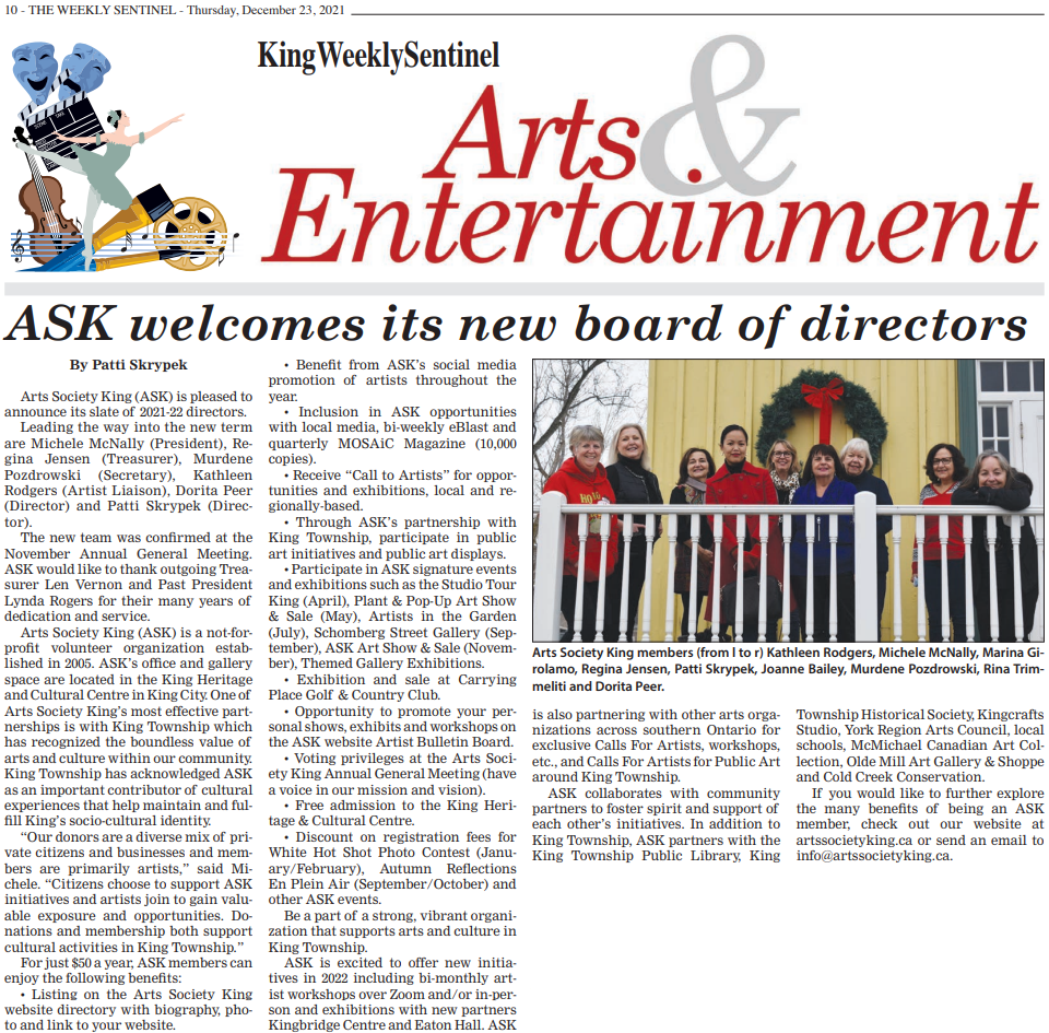 Arts Society King in the News – Arts Society King